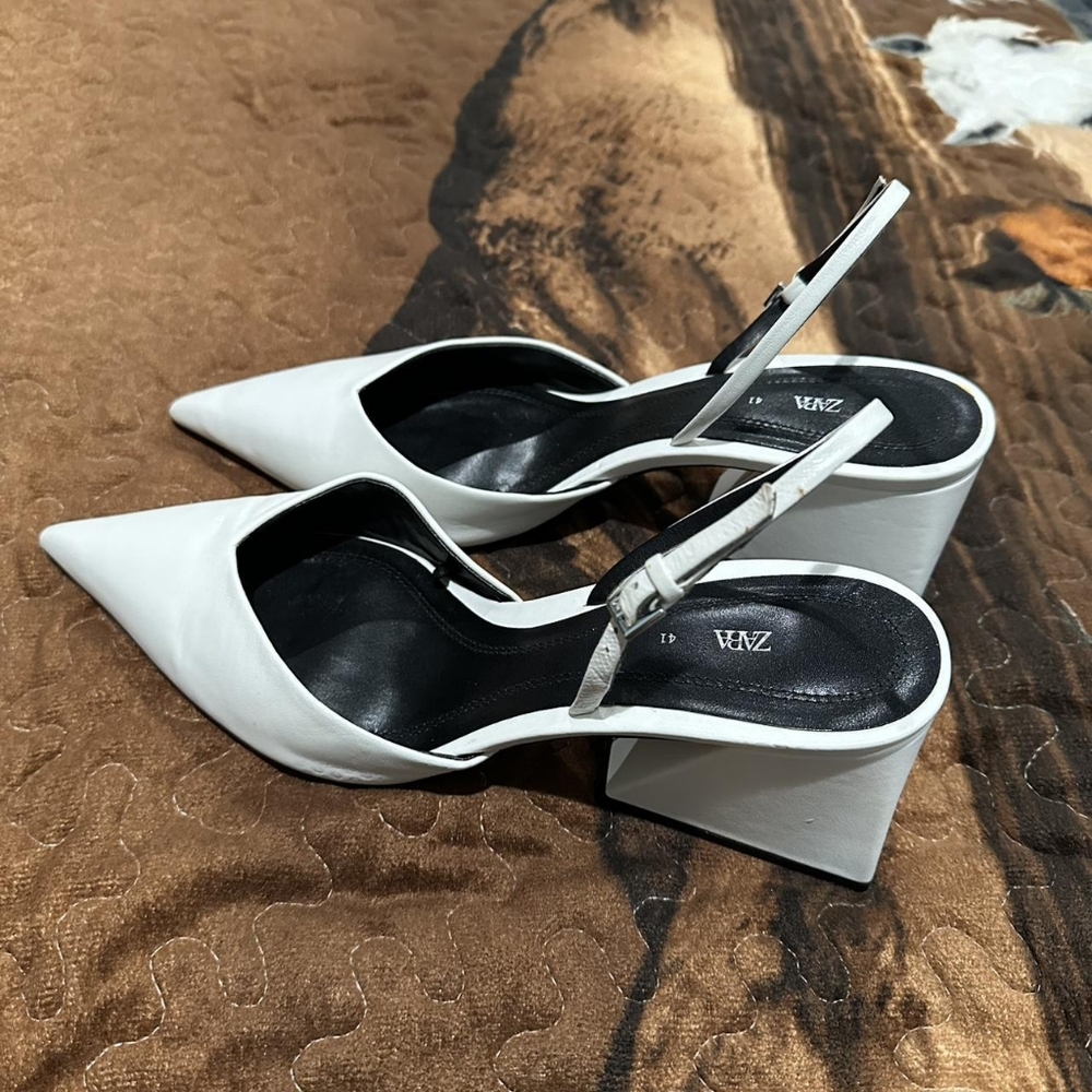 Zara White Slingback Heels